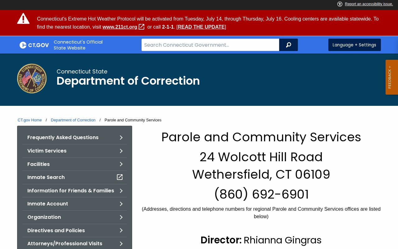 Hartford Parole and Community Services release supervision records